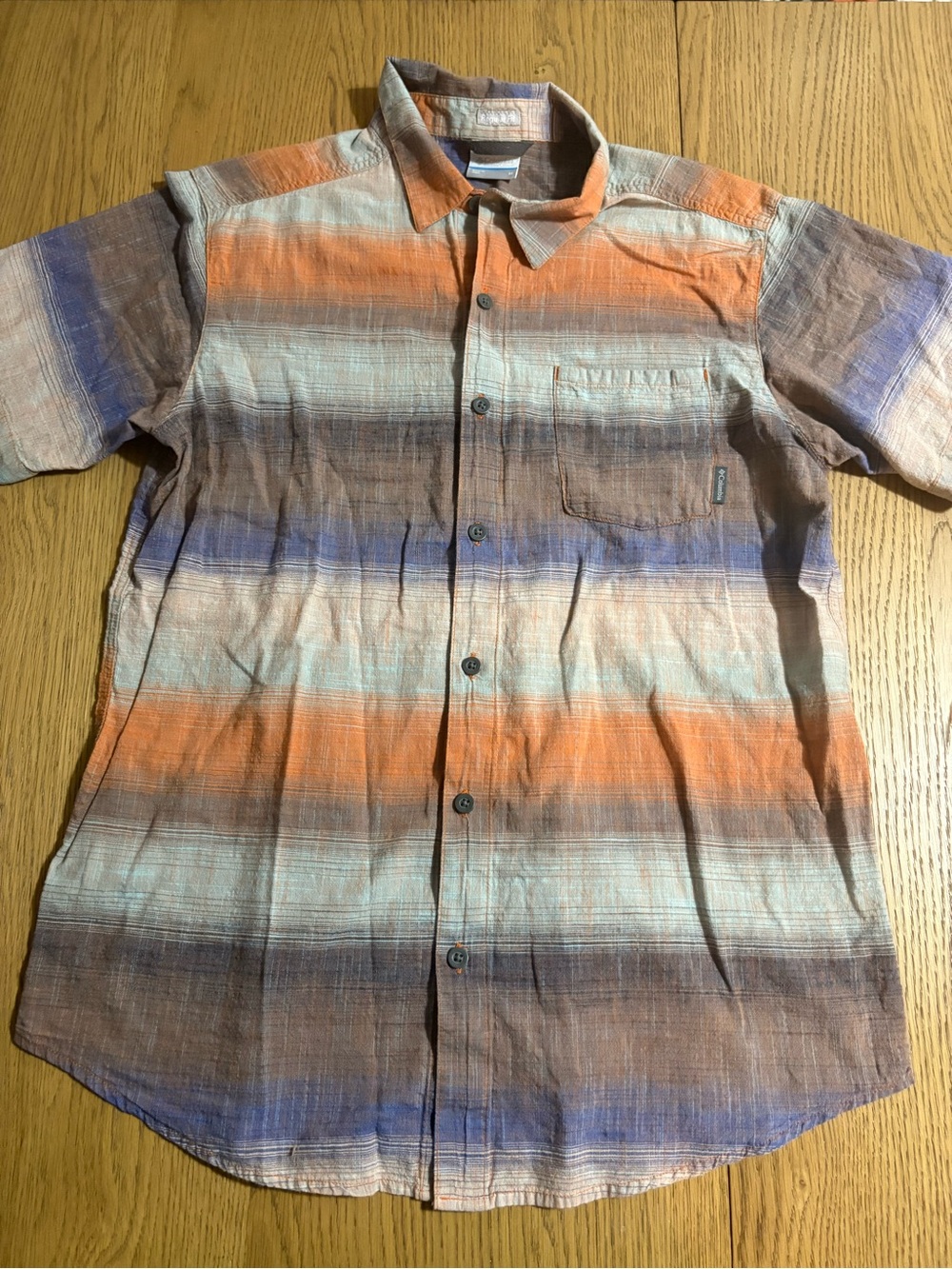 Columbia Short-Sleeve Button-Down Shirt in Orange, Blue & Brown